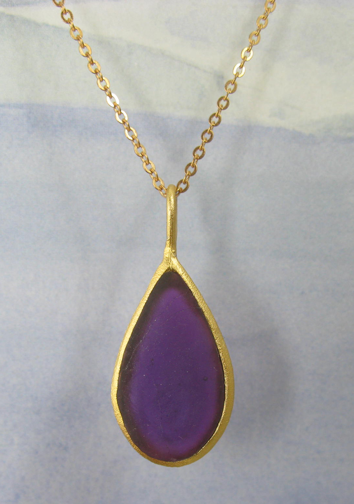 Cast Glass Pear Shape Necklace in Purple